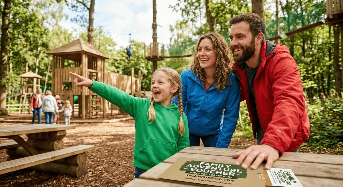 A happy family enjoying an outdoor activity, hinting at a prize.