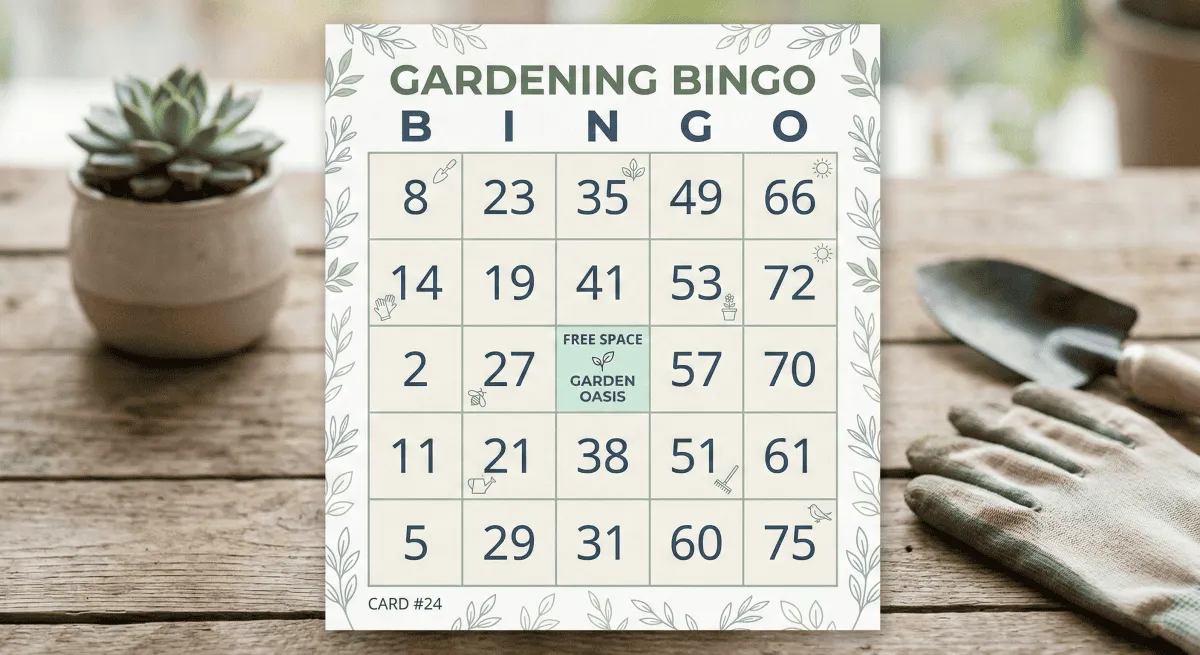 Clean and modern bingo card with minimalist icons.