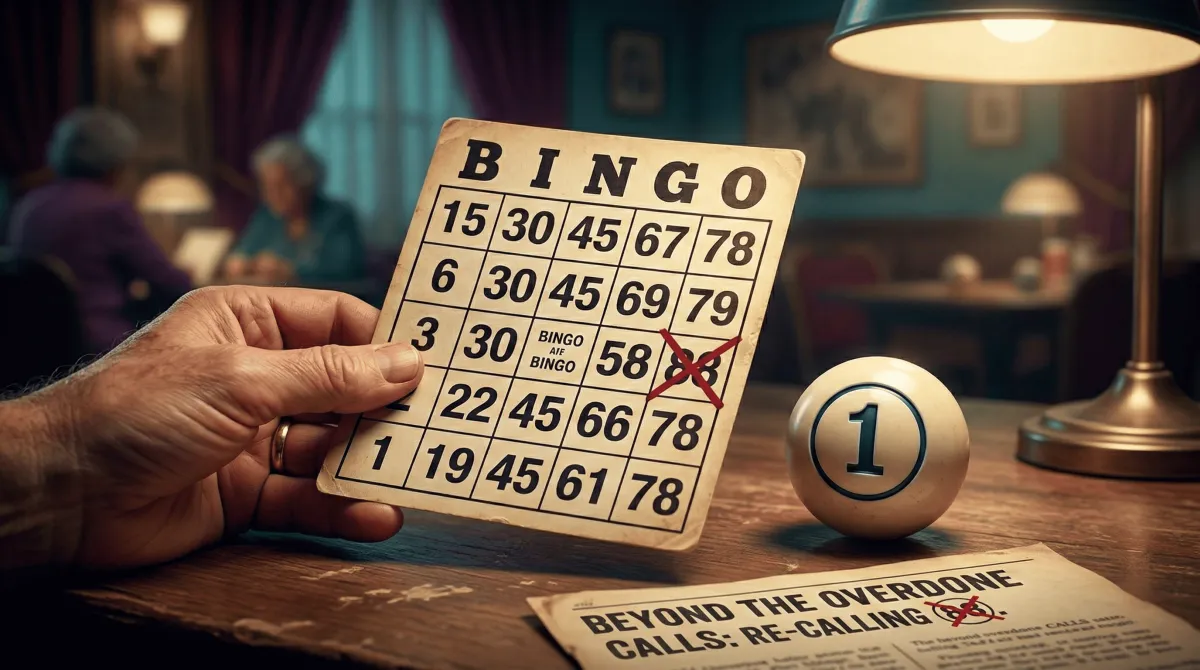 A vintage bingo card and spotlit number one ball capture the timeless simplicity at the heart of a game built on numbers, luck, and shared anticipation.