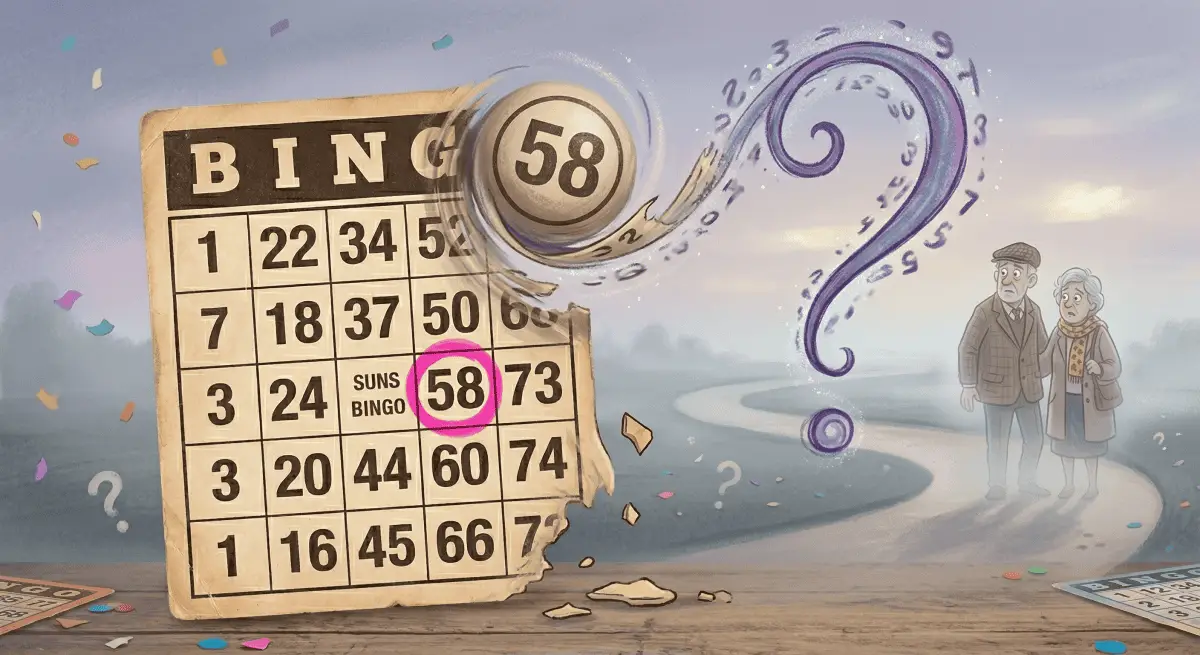 Surreal illustration of a bingo ball as a question mark.