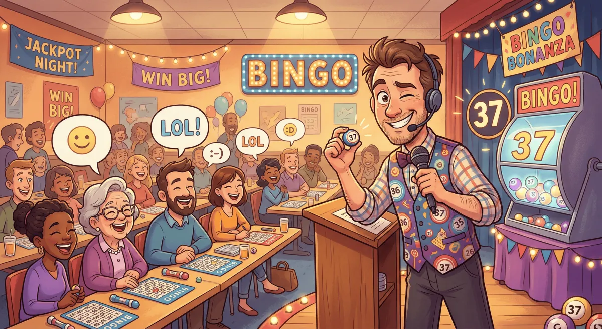A winking caller and a room full of smiles is the sweet spot where bingo humour lives
