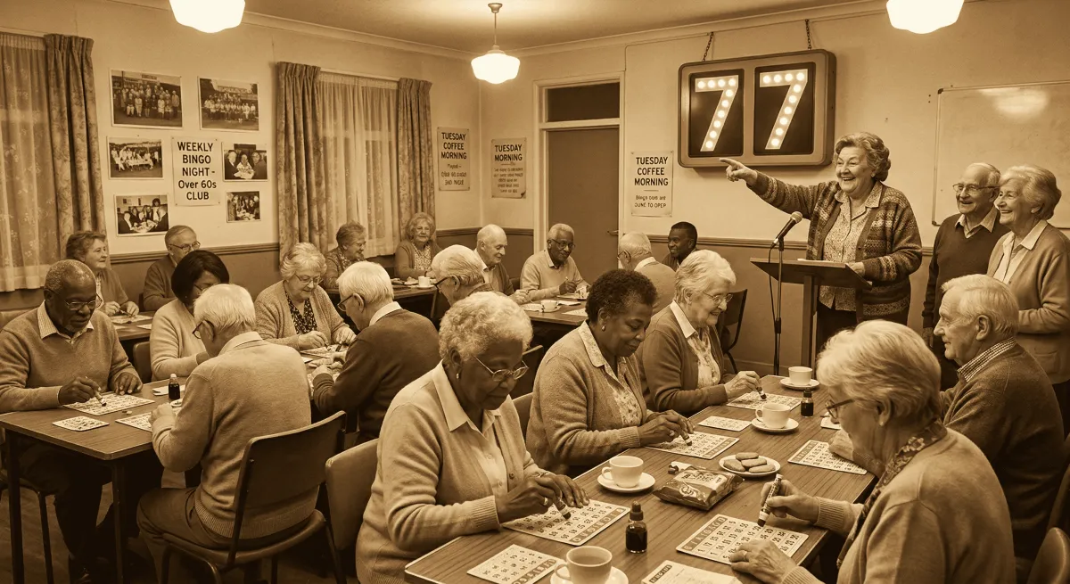 A jovial caller announces 'All the Sevens' to a room where familiar calls are less about numbers and more about belonging.
