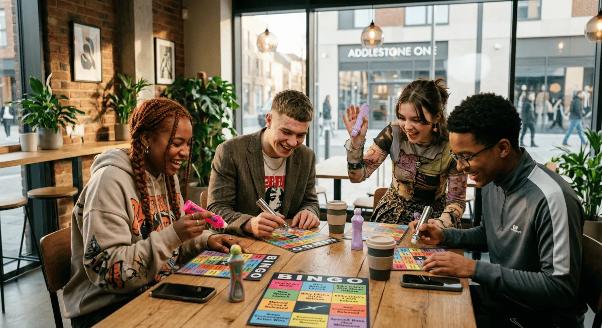 Teenagers enjoying a modern, fun take on bingo.
