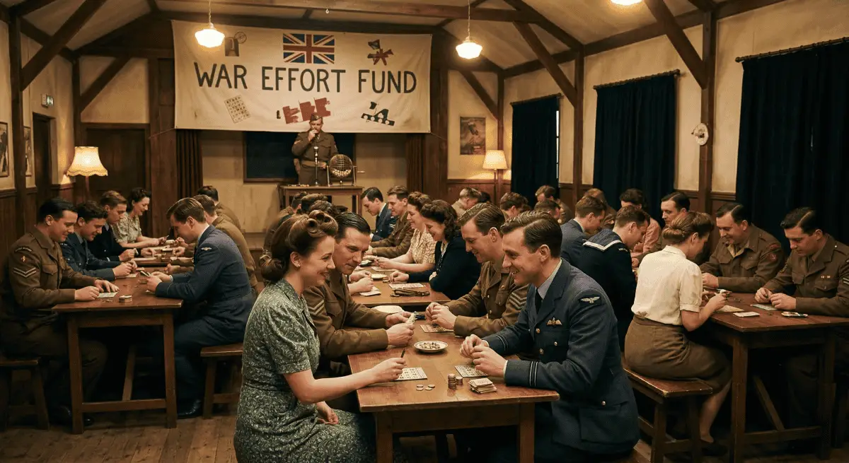 Wartime community hall bingo for fundraising.