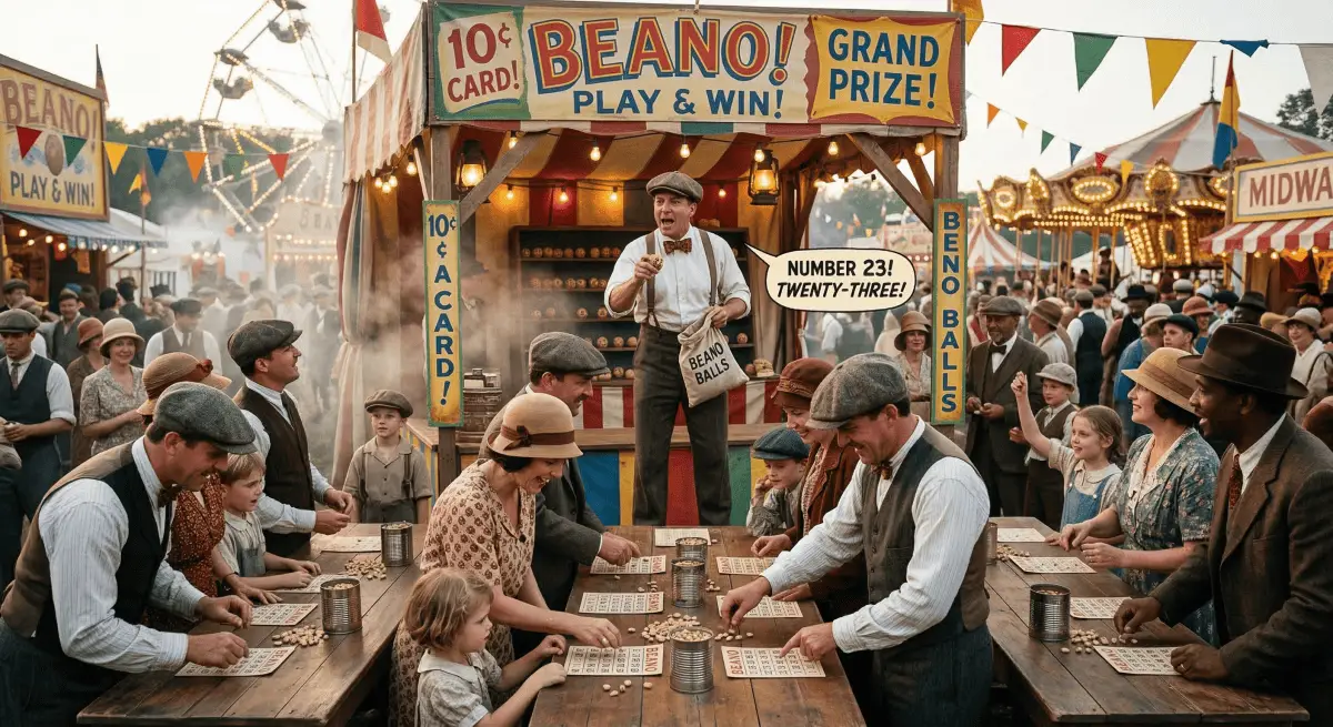1920s American carnival game 'Beano' with dried beans.